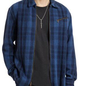 John Varvatos Robbins Plaid Zip-up Shirt Jacket in Ocean Blue - Never been worn